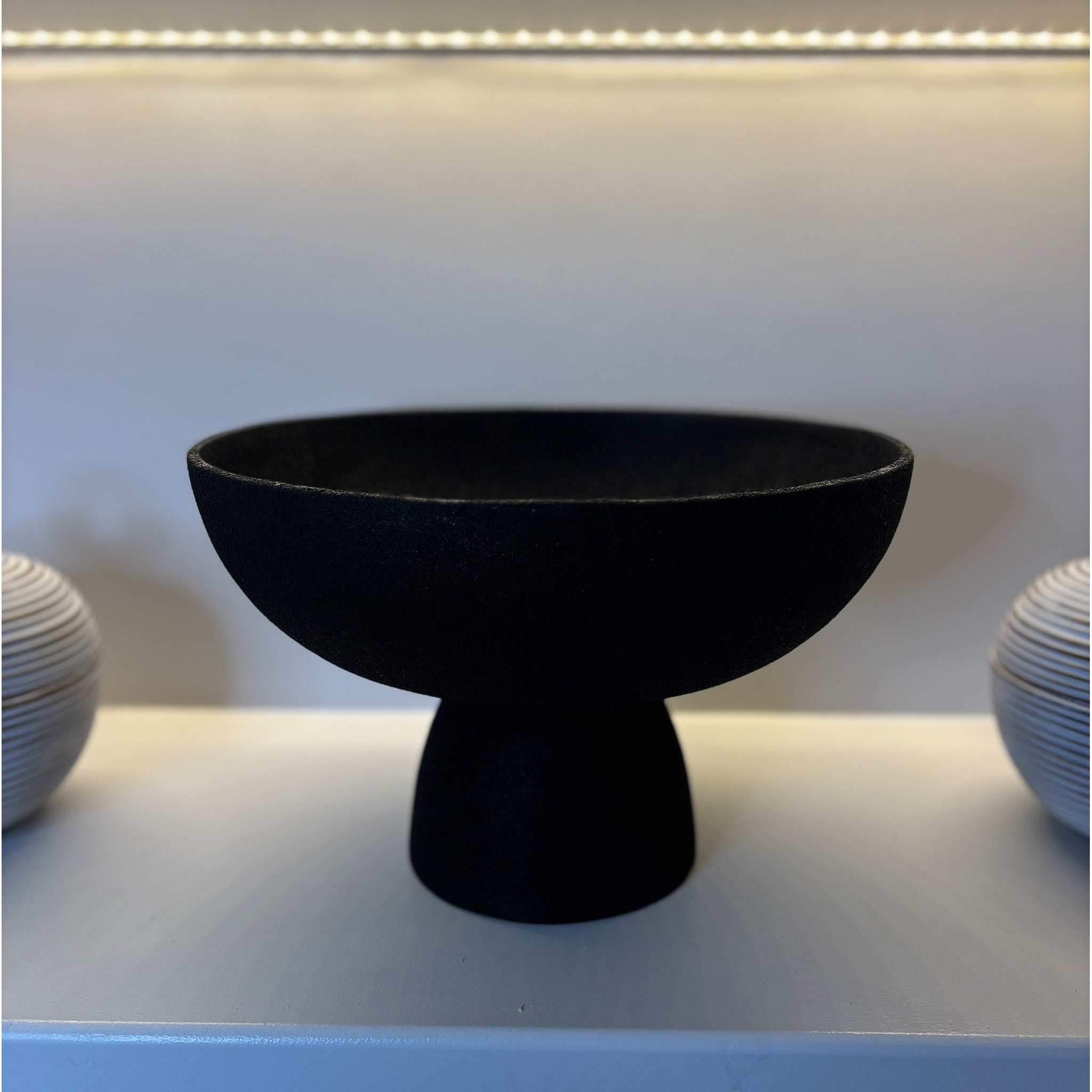 Large Textured Black Pedestal Bowl